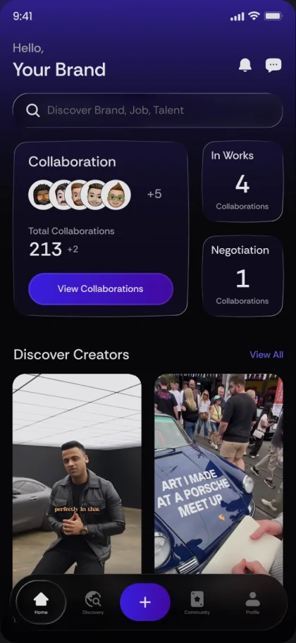 Rali's Discovery screen: search, trending content and featured creators